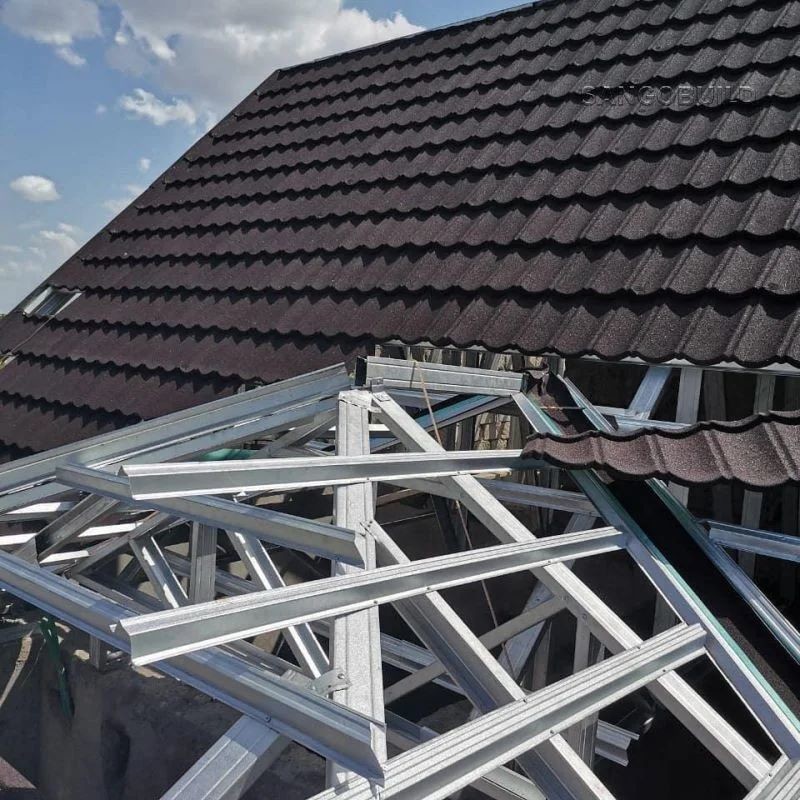 Villas Roof Classical Tile Shingle Tile Top Roof Tile Color Stone Coated Bond Tile AZ70 Metal Tile 50 Years Warranty