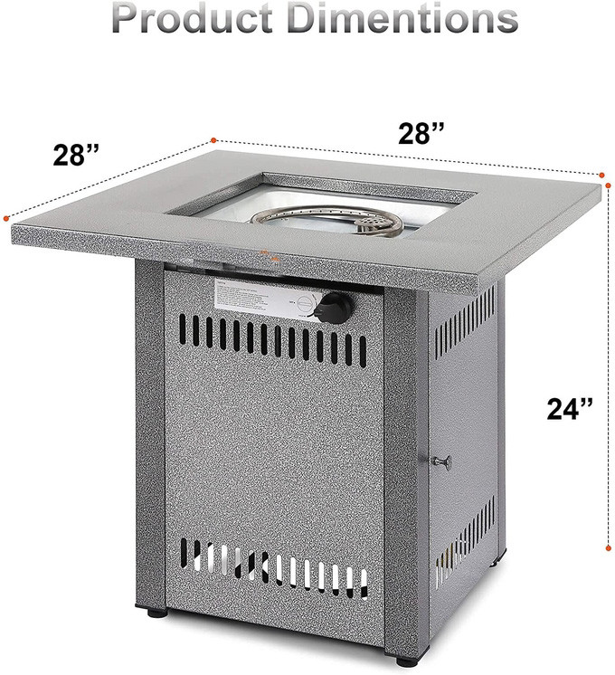 28" Heavy Duty Square Gas Fire Pit Table Impulse Ignition