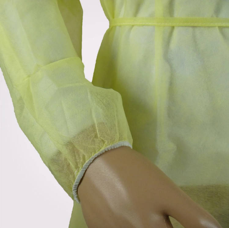 Lightweight Yellow PP Disposable Isolation Gowns with Elastic Wrist