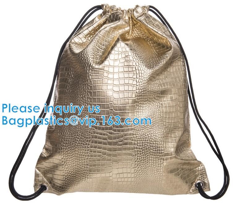 Custom Name Stamping PU Leather Drawstring Bag With Handle Waterproof Promotional Black Drawstring Bag Promotional Detai
