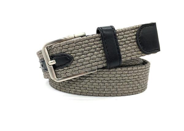 Single Prong Buckle Elastic Woven Fabric Braided Belt Combine With PU Leather