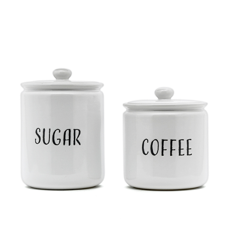 Airtight Household White Creative Stoneware Kitchen Coffee Sugar Flour Round Ceramic Canister With Lid