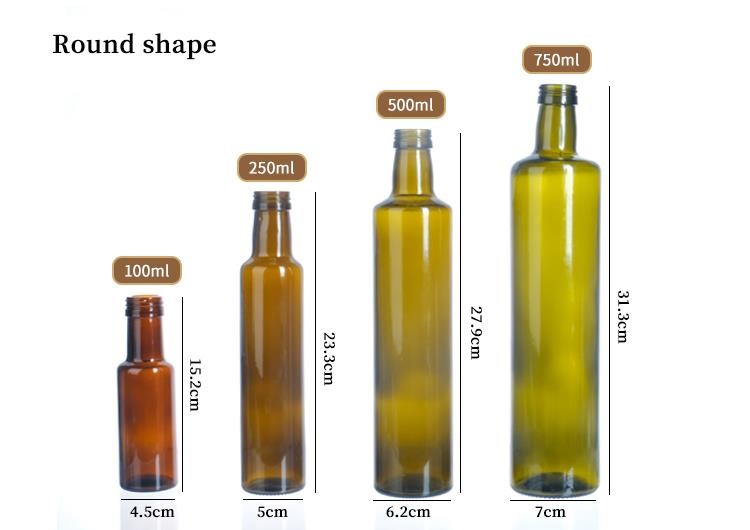 Custom Label Olive Oil Glass Bottle Round Square 200ml 150ml