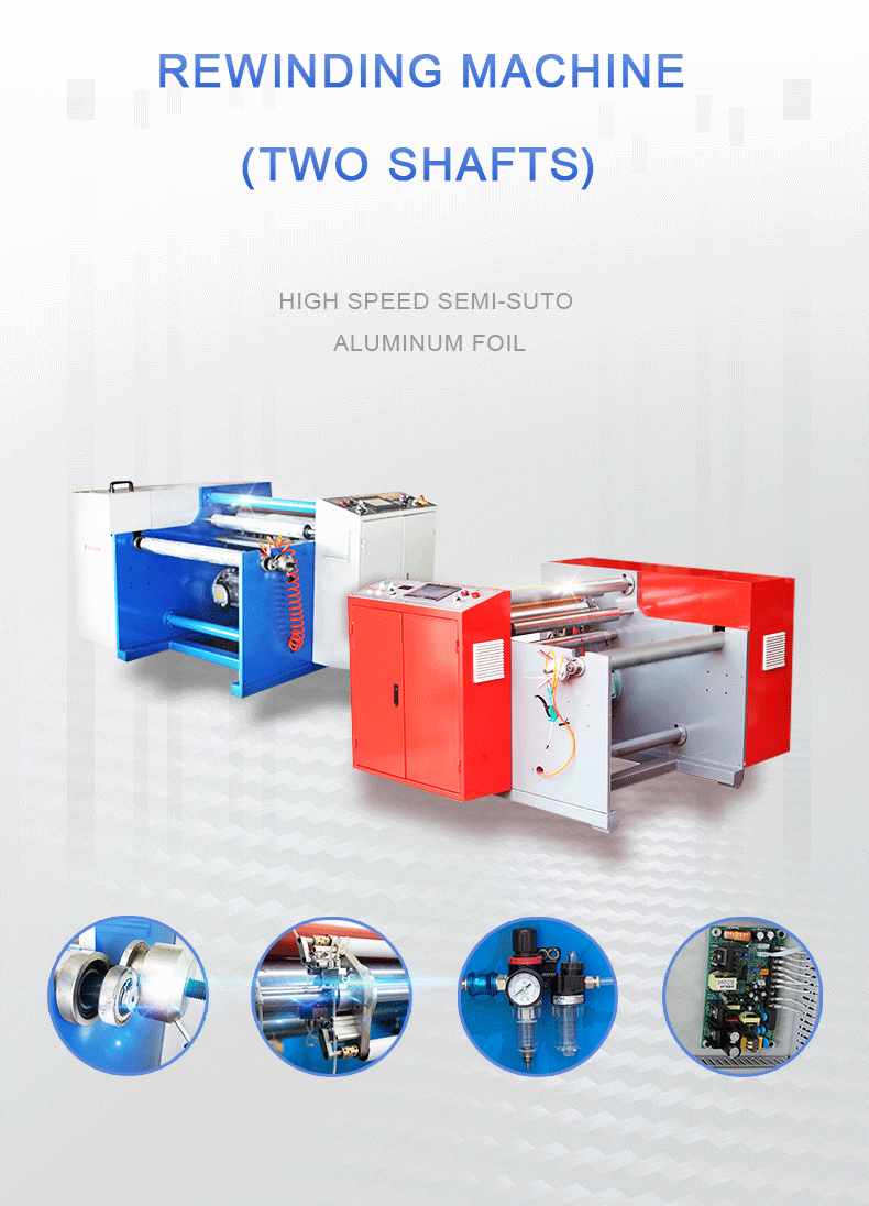 Semi Automatic 3KW 2 Shaft Heavy Duty Aluminium Foil Roll Silicone Paper Rewinder Machine