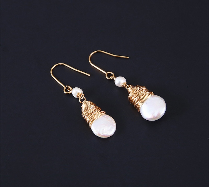 New Natural Baroque Pearl Stud Earrings Hand made Metallic Twist Braided Design Pearl Natural Baroque Pearl Earring