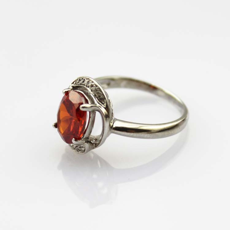 Women Jewelry 7mmx9mm Oval Red Cubic Zircon 925 Silver Ring(R183)