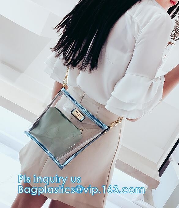 Gift bag clear shopping bag custom PVC plastic shopping bag, shiny pvc handle shopping hand bag clear tote bags ladies h