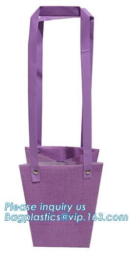 Flower carrier bag with different color customized pot plants kraft paper bag with handle,stamping logo fancy paper flow