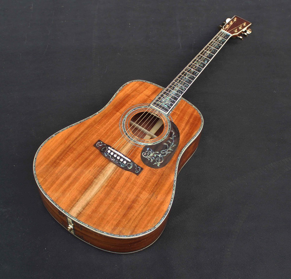 Handmade Deluxe solid koa wood Acoustic guitar, acoustic Guitarra, solid koa wood with abalone inlay
