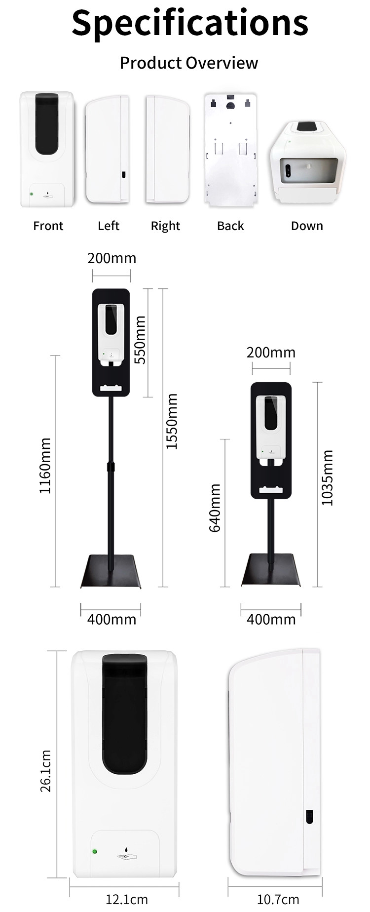 White Liquid Gel Hand Sanitizer Automatic Soap Dispenser Wall Mounted