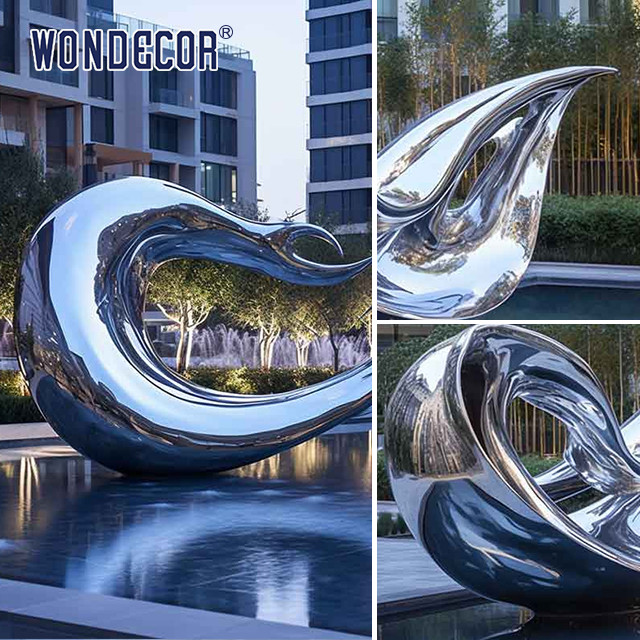 Large Abstract Metal Wave Art Stainless Steel Sculpture