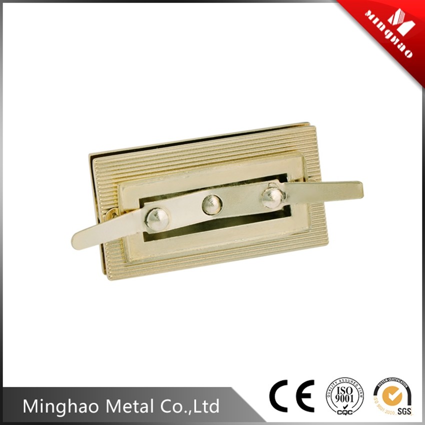 Promotion gold handbag square turn lock for bag fittings,43.8*24.18mm,light gold