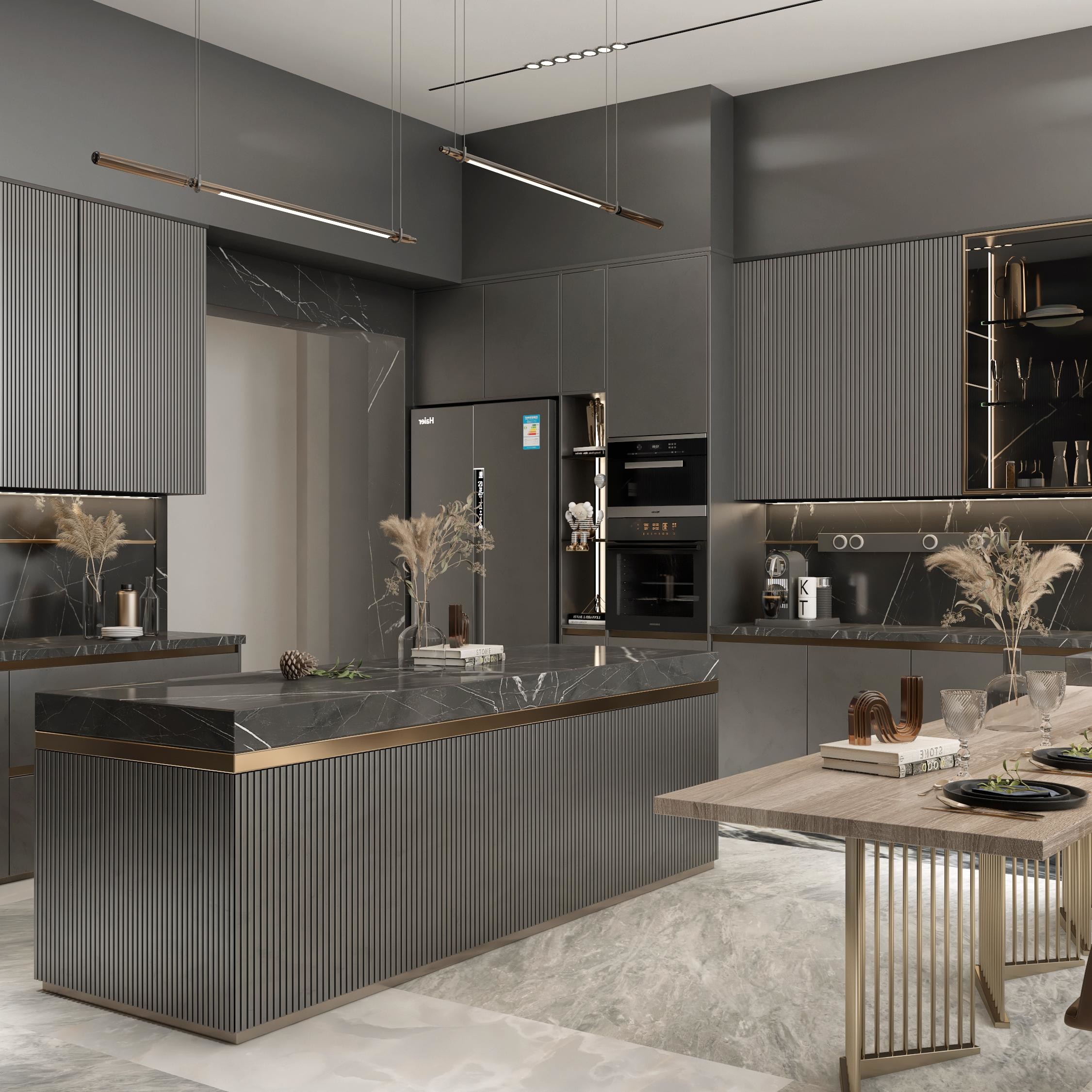 Modern Kitchen Cabinet With Island Sintered Stone Countertops Wood Grain Kitchen Cabinets Designs For Villa