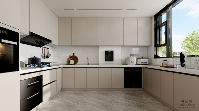 Classic Modern Fadior Stainless Steel Custom Kitchen Cabinet With U-Shaped Design