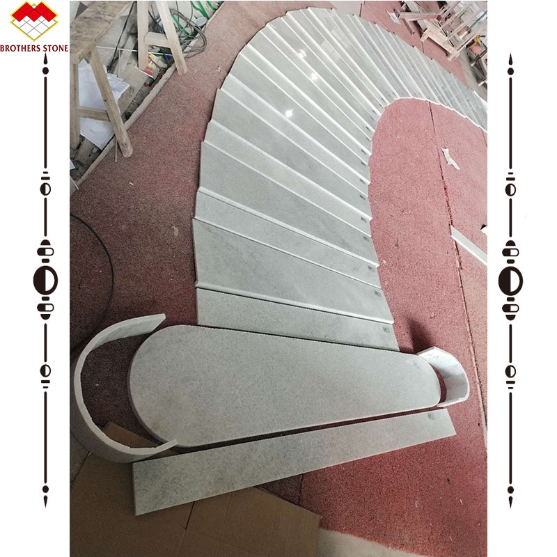 Apartment Indoor White Crystal Marble Arc Staircase with Customized Tread and Riser