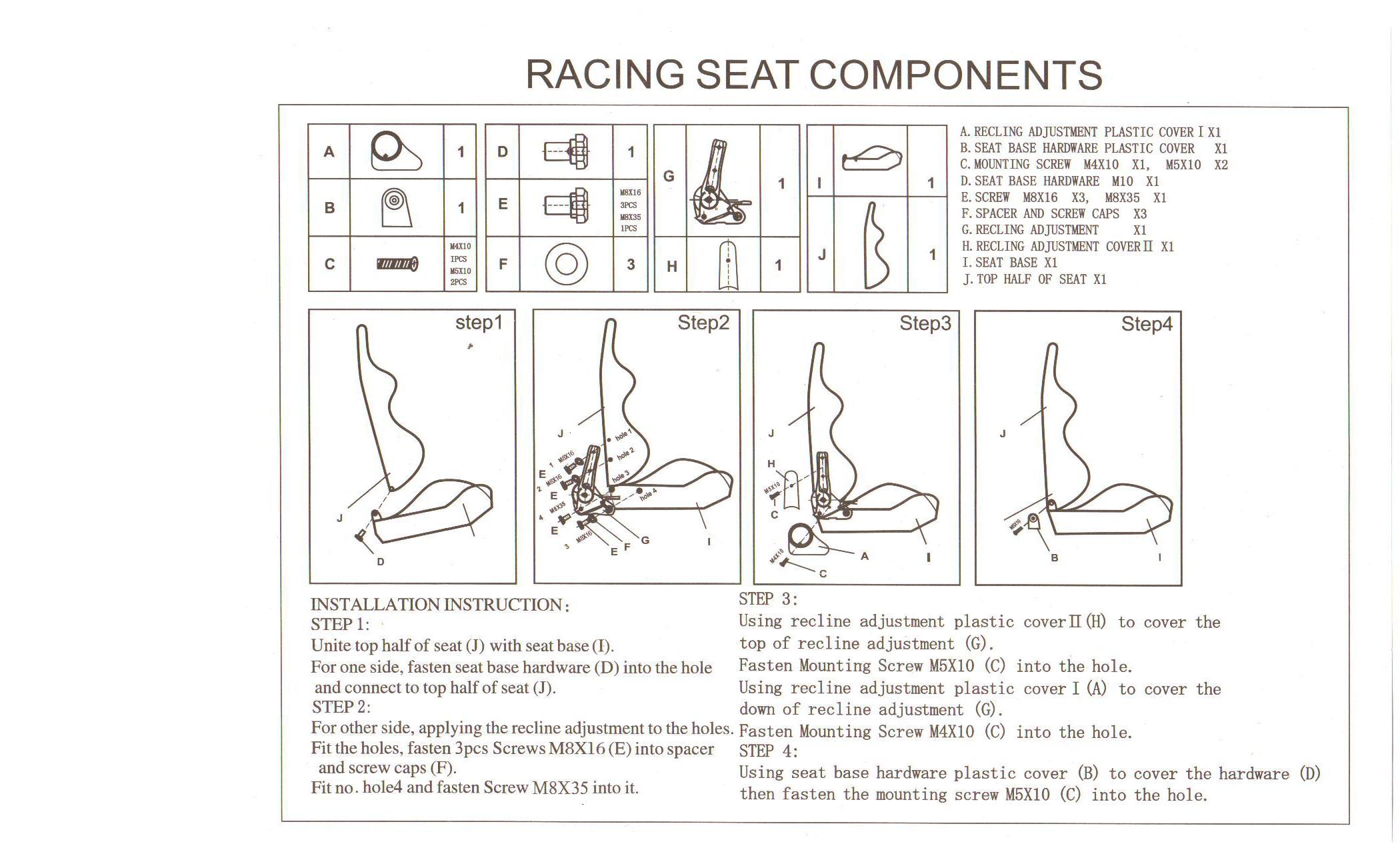 Metal Frame adjustable Sport Racing Seats / sport bucket seats