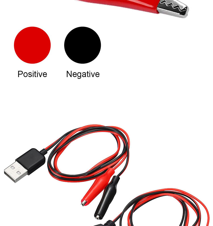 Male Female USB Connector to Dual Copper Crocodile Clamps Alligator Clips Test Leads Wire Adapter Cable for Electrical Circuit