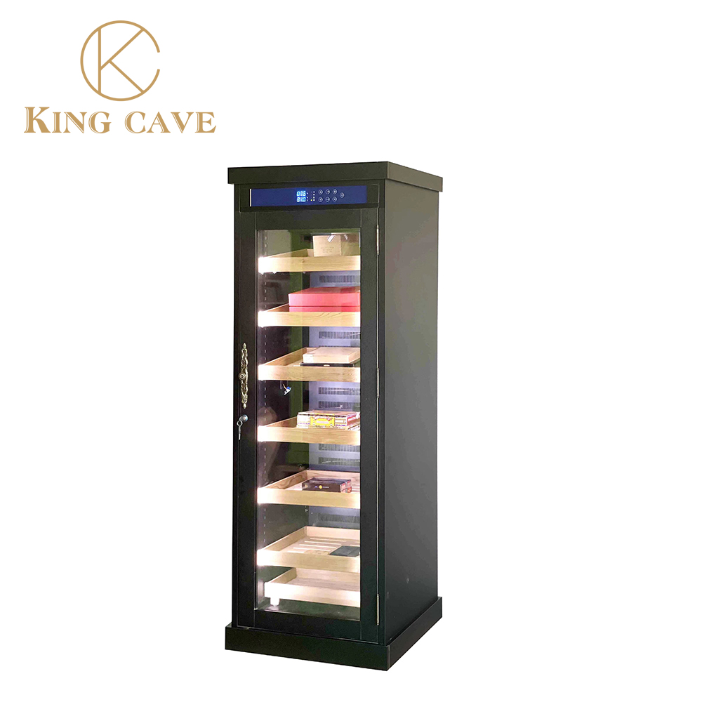 Built-In Freestanding Lockable Black Wood Electric Cigar Cooler Humidor Cabinets