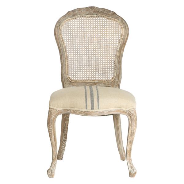 French style craved wood rattan back linen fabric wedding chair and event chairs