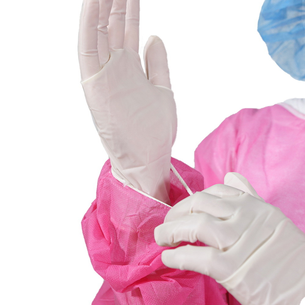 Pink Pp Disposable Safety Isolation Gowns Non Woven 30gsm Knitted Cuff Ppe