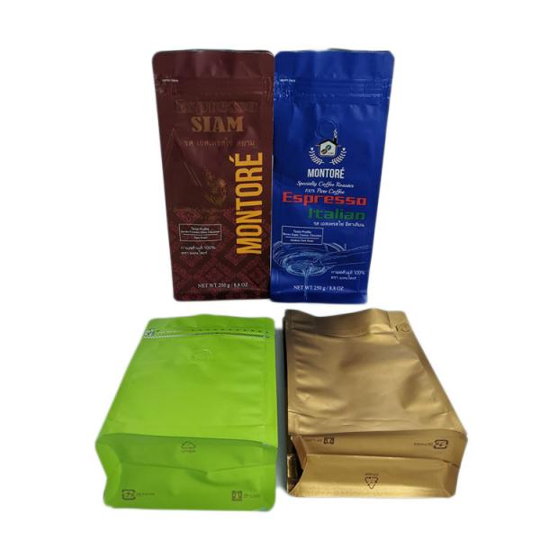 Aluminum Foil Heat Sealed Tea Bags , Flat Bottom Coffee Resealable Pouch Bags