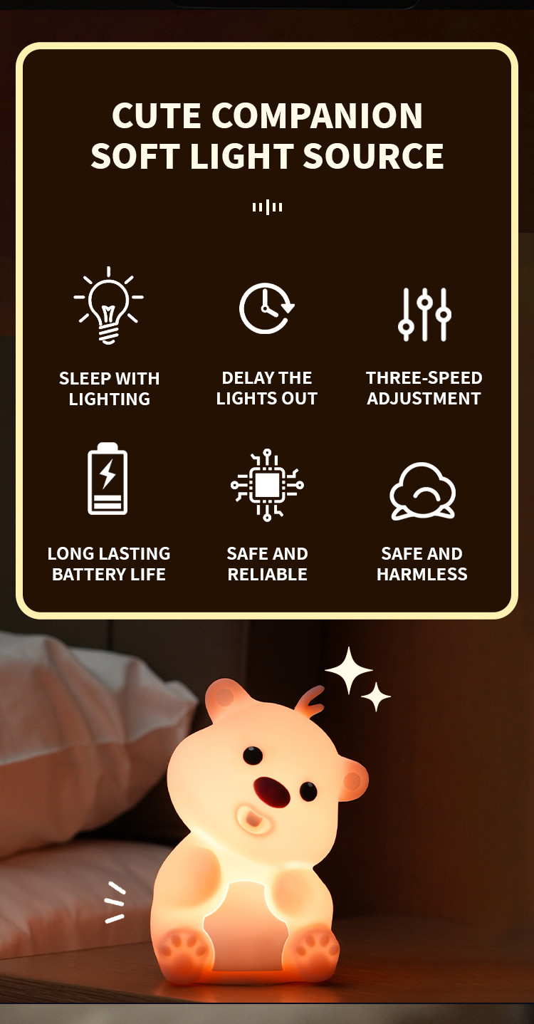 Creative Festive Decorative Silicone Night Light LED Pat Sleeping Atmosphere Toy Children's Day Christmas Gift Power Switch