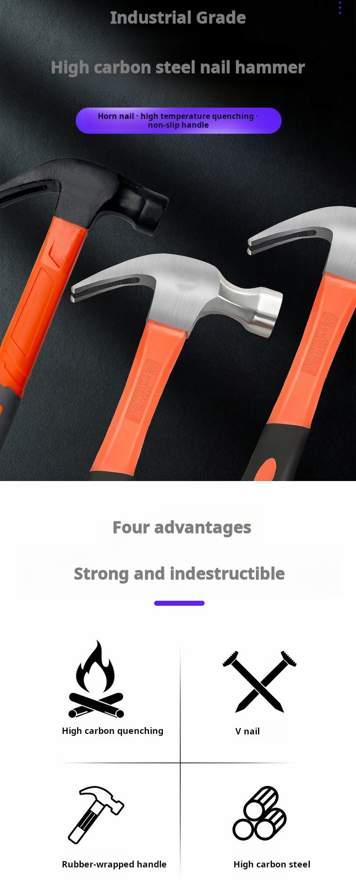 Steel Claw Hammer Hand Tools Durable Rust Resistant With TPR Non-Slip Handle