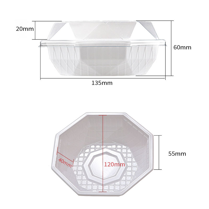 Customized octagonal PET white plastic thermoformed tiramisu cheese pudding cake container with lid