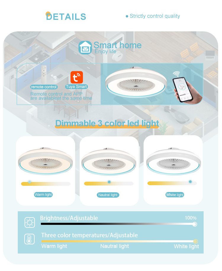 23 inch DC motor wifi remote control bedroom ceiling ceiling light fan with 6 Speed Choice