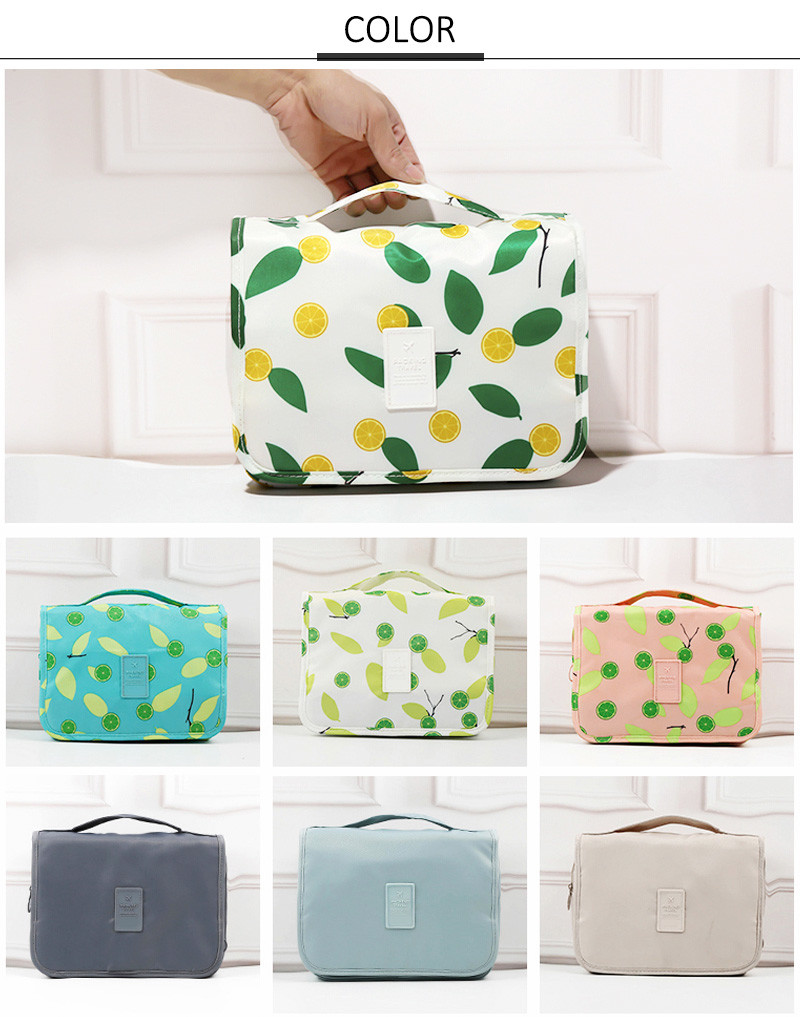 Lemon Printing Waterproof Outdoor Hanging Travel Toiletry Bag Polyester