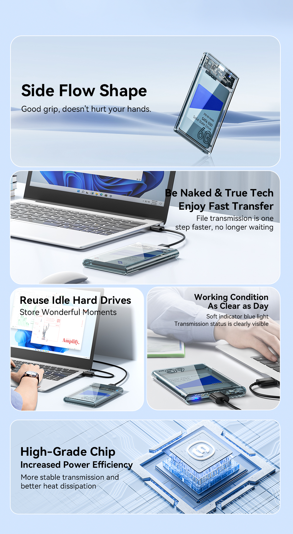 SATA Hard Drive Enclosure Disk Enclosure Transparent 2.5 Inch