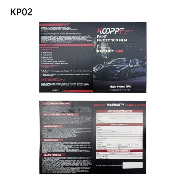 KP02 Car PPF Tools OEM Brand Trifold Warranty Cards 10 X 6" Available In English