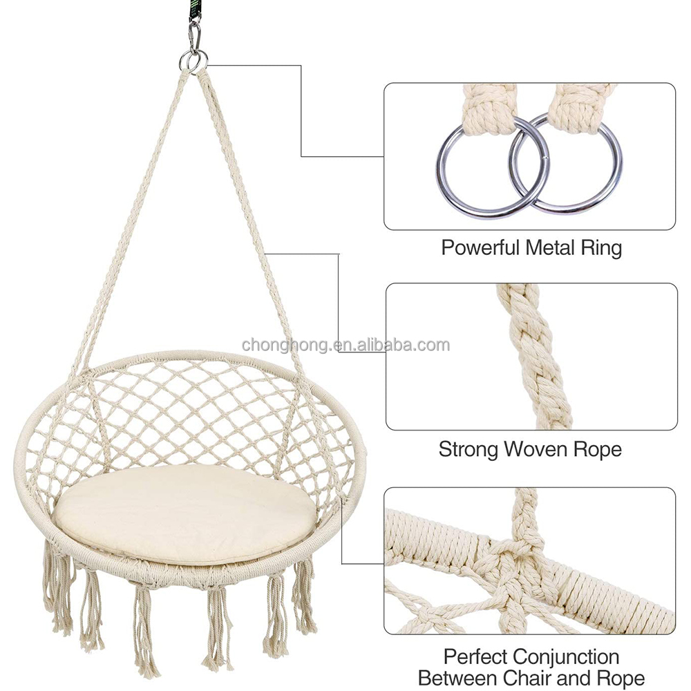 Round Hanging Hammock Outdoor Garden Cotton Rope Macrame Fringe Patio Swing Hammock Chair Pet Hammock