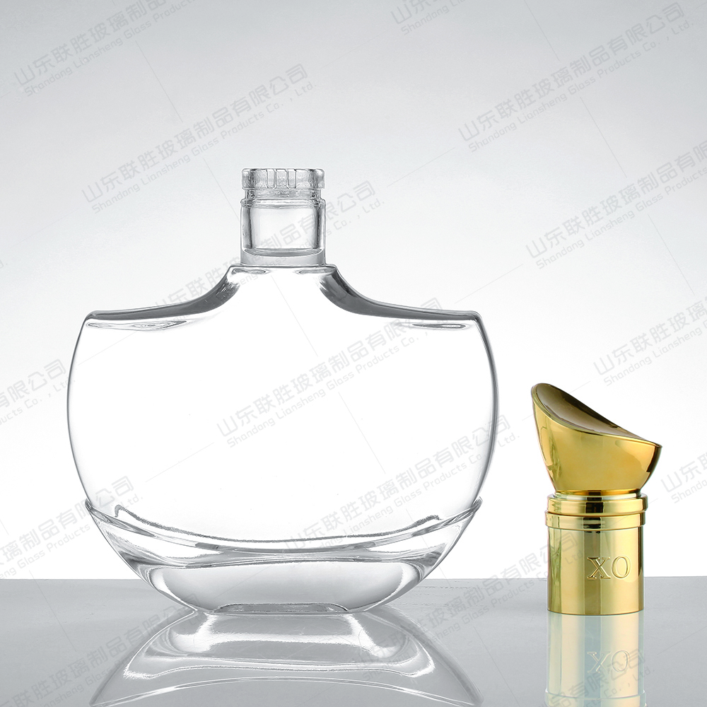 Hot Stamping Unique Shape Glass Liquor Wine Vodka Tequila Bottle with Sealed Cork Lid