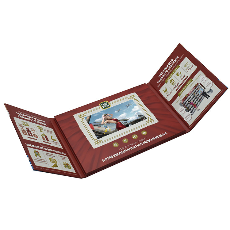innovative design custom print lcd video book/7 inch video plus print for pharma marketing
