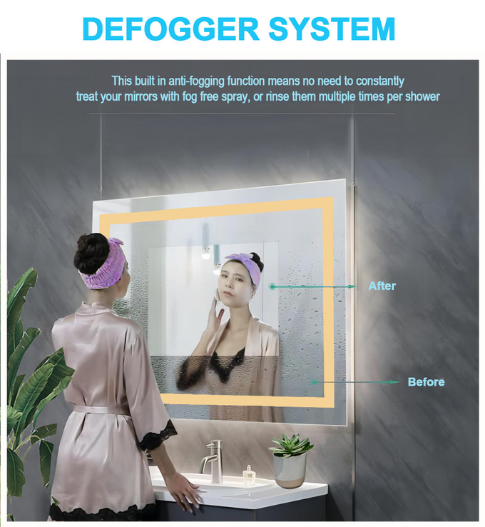 4mm Ultra Thin Wall mounted Smart backlit bathroom mirror with Screen Touch Switch