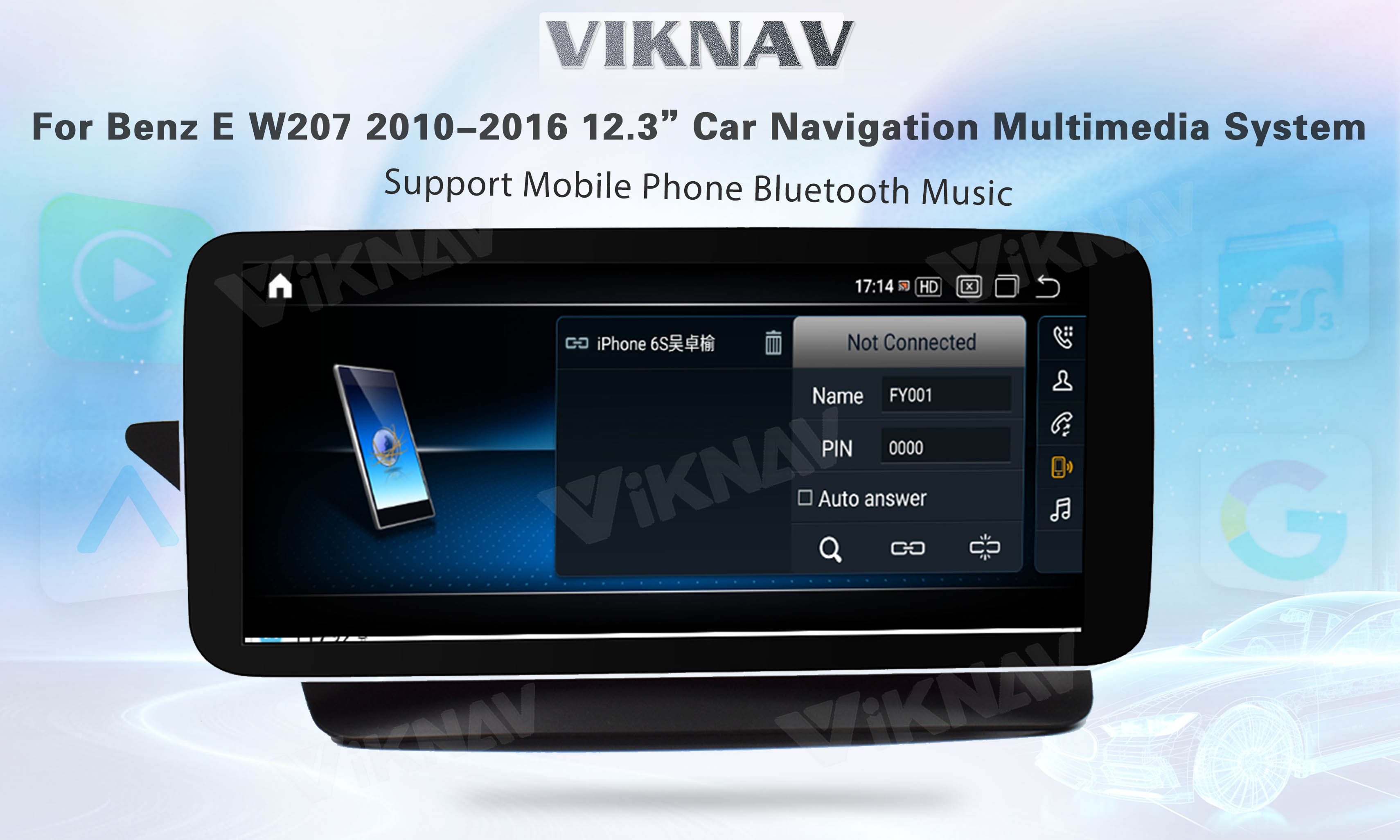 Viknav 12.3 Inch Android Car With Screen Multimedia Player For Mercedes Benz E Class W207 2010-2016 GPS 2Din NTG5.0