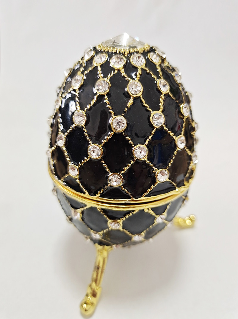 Luxury Faberge Easter Egg Decorative Earring Ring Trinket Holder Box Hand Painted Faberge Egg Style Hinged Jewelry