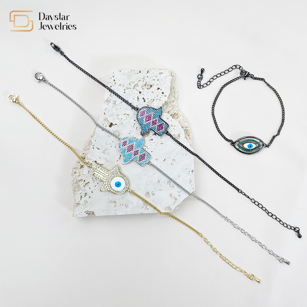 Ojo Bracelet 18K Gold Plated Jewelry Hamsa Hand Evil Eye Charm design