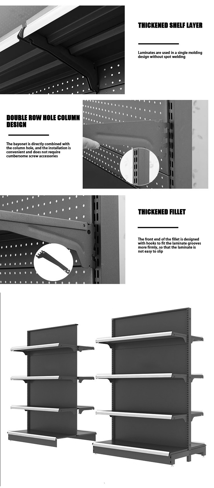 30-80KG Load Capacity Stable Supermarket Shelves Made Of Cold Rolled Steel