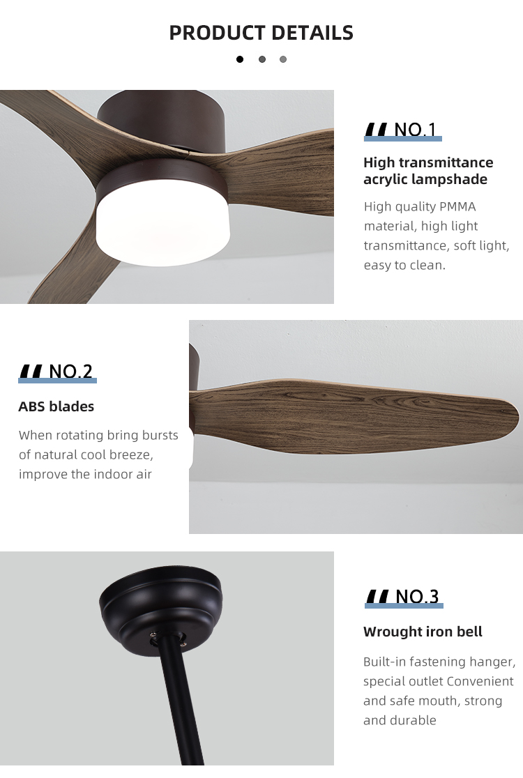 Residential Modern 65W 1500LM 3 ABS Blade Ceiling Fan 47 Inch
