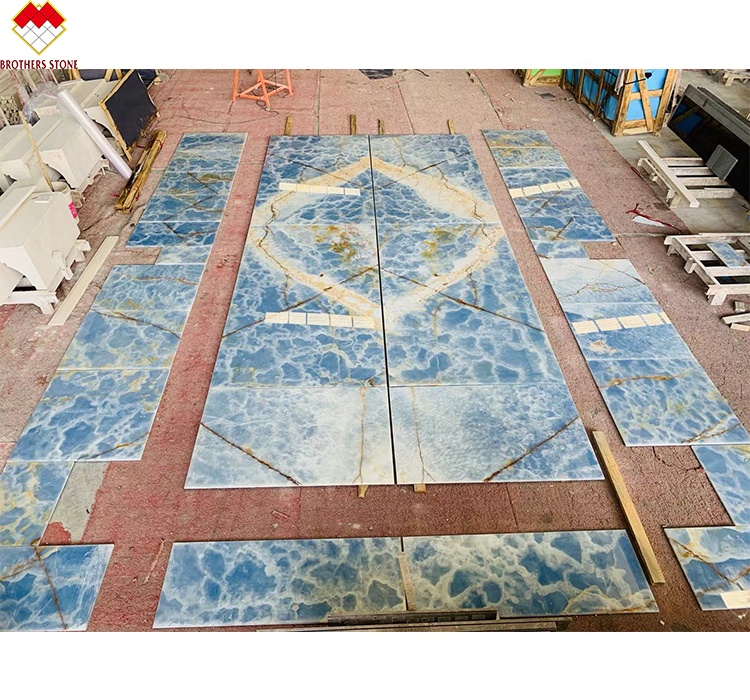Customized Size Blue Quartz Countertops Backlit Brazil Blue Crystal Marble Stone at Good