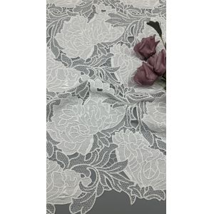 China White Lace Embroidered Fabric Laser Hollow up Elegant Customized Design on sale