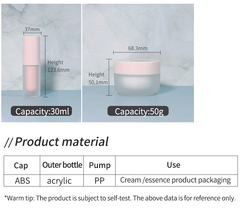 30g 50g Cream Double Walled Cosmetic Jar and Pink Lotion Spray Bottle Set Luxury Acrylic Packaging with Screen Printing