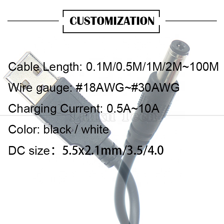 1m 3m 5m 10m 1A 2A 5A USB A Male to DC 5.5x2.1mm 3.5 1.35 4.0 1.7 Barrel Jack Power Charger Cable for LED CCTV Camer