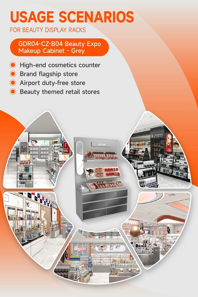 GDR04-CZ-B04 Beauty Display Rack with Adjustable Shelves and Luxury Brand Showcase for Cosmetics Store