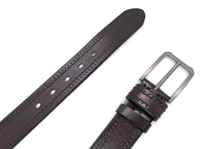 1 1/2" Mens Casual Leather Belt With Punching And Thick Thread Stitching Encircle