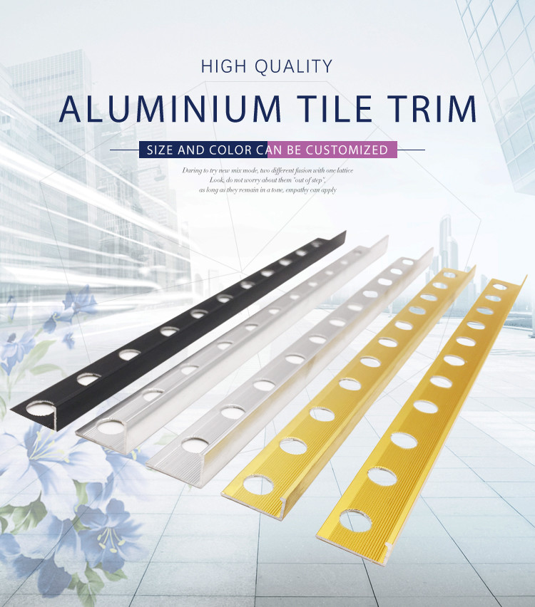 Brushed Ceramic Tile Metal Edge Trim , 8.5mm Aluminum Trim Tile L Shape