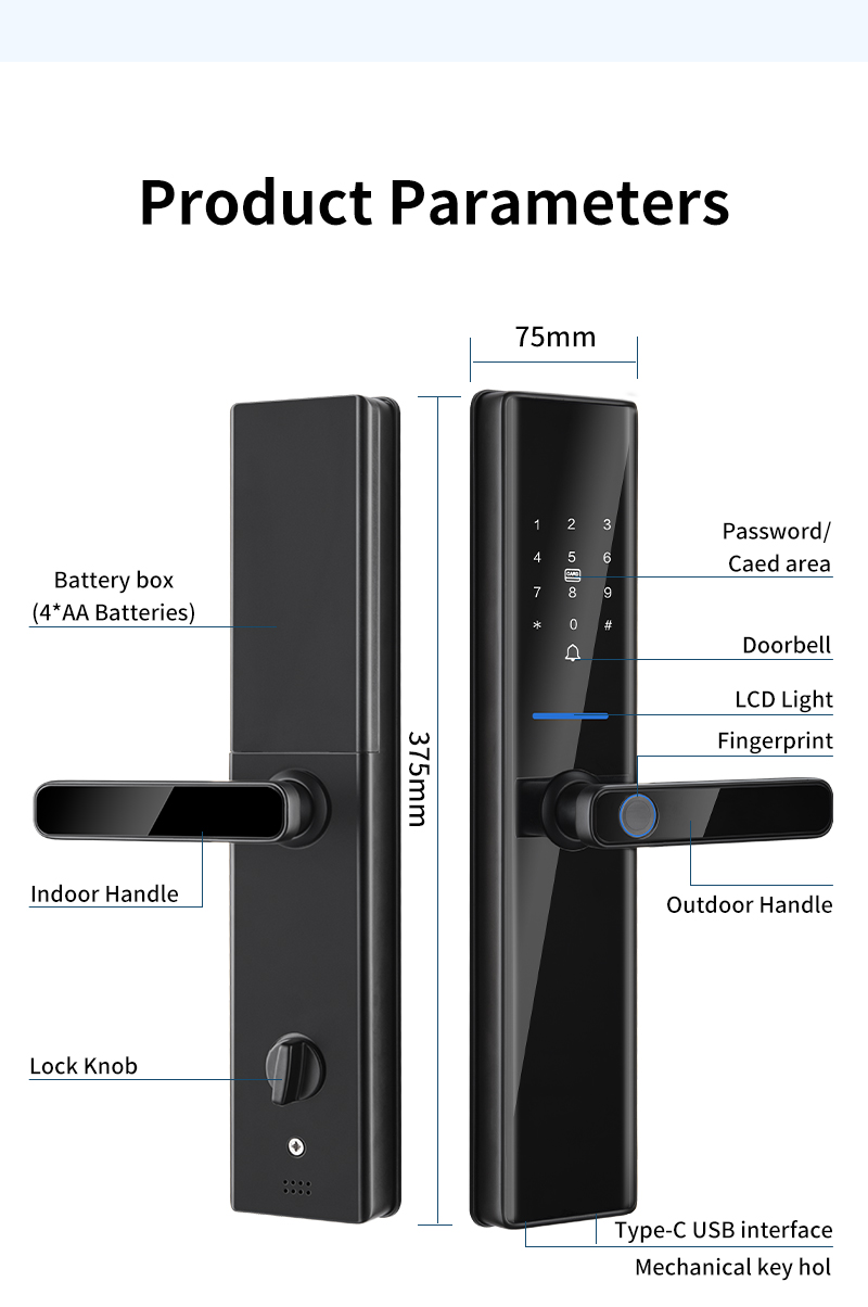 Steel Door Wifi Fingerprint Lock S819-2 Digital Password Lock For Apartment