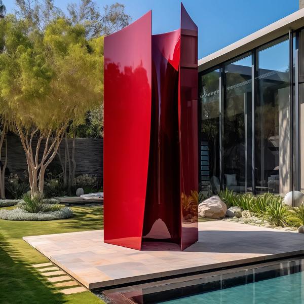 Dynamic And Vibrant Stainless Steel Red Painted Metal Sculpture For Public Park